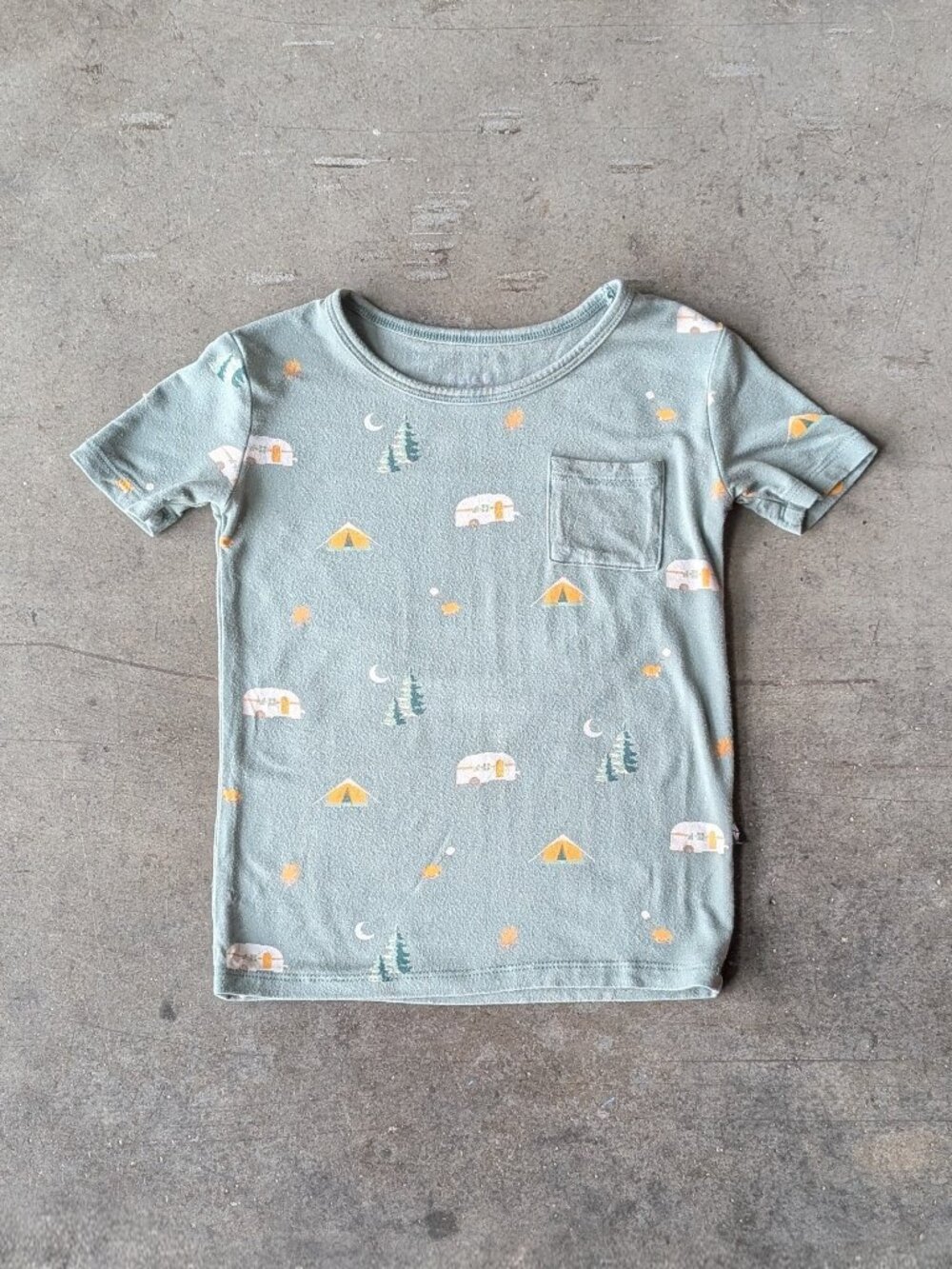 Kyte Toddler Crew Neck Tee Green Camping Print Bamboo Shirt size 4T